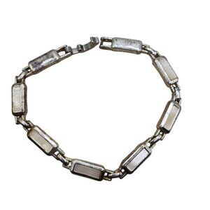 Vintage Silver Tone Bracelet With Mother Of Pearl Inlay Rectangular Links